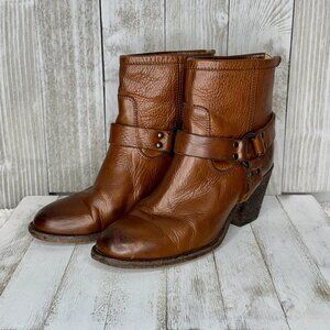Frye Brown Leather Harness Ankle Boots Tabitha Size 8.5 B
